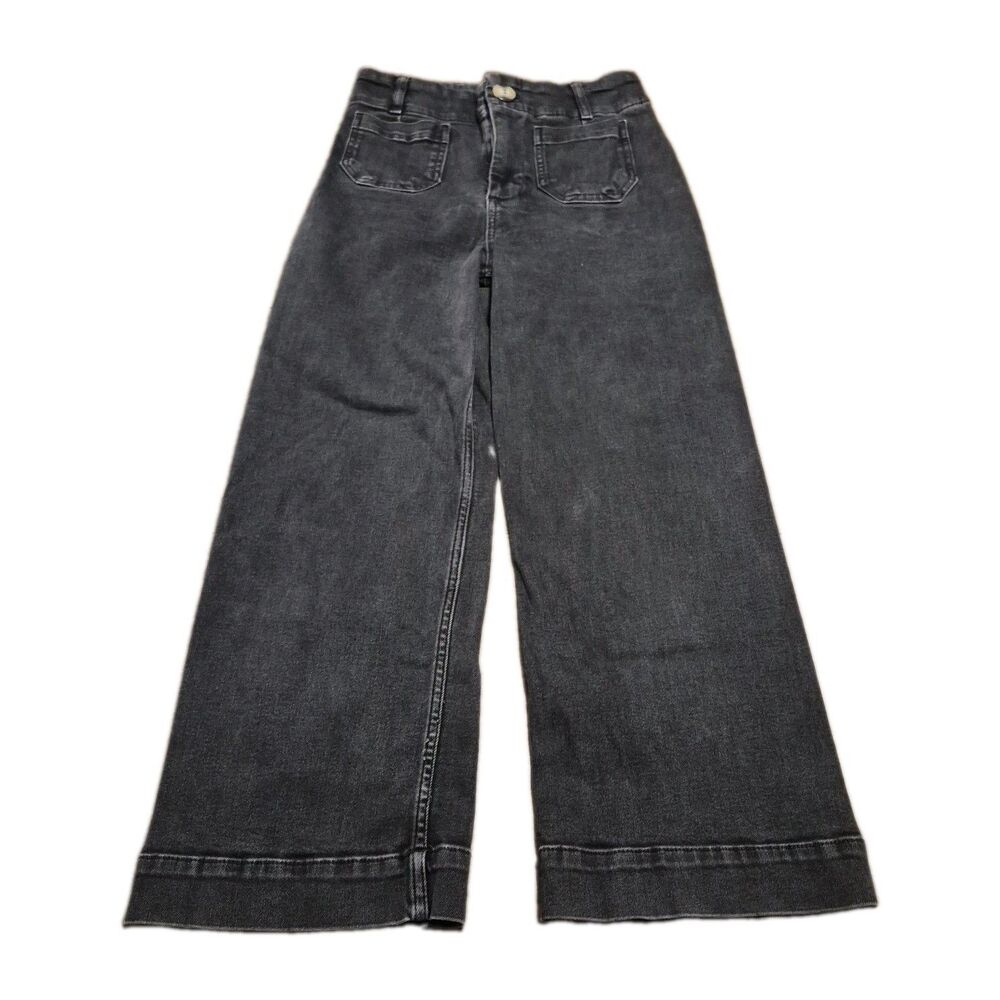 Pilcro The Skipper Jeans Women Size 26 Wide Leg Black Stretch Denim (25x25)